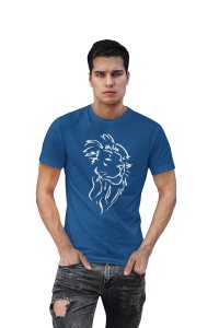Lion face, (BG White) (Blue T) - Printed Zodiac Sign Tshirts - Made especially for astrology lovers people
