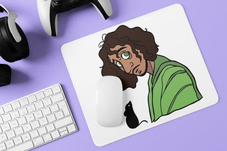 Curly hair boy, green Tshirt - Printed animated Mousepad for animation lovers