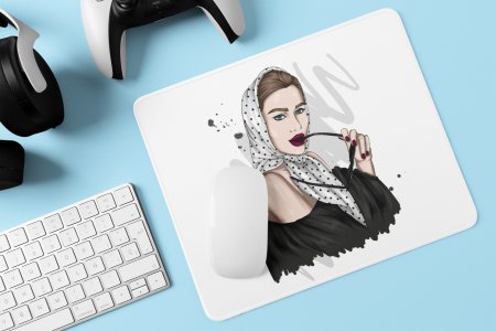 Girl with dotted scarf - Printed animated Mousepad for animation lovers