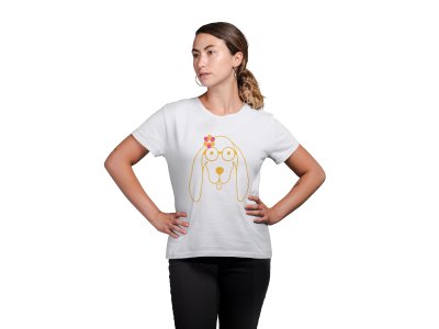 Doggy Face With Flower -White -printed cotton t-shirt - Comfortable and Stylish Tshirt