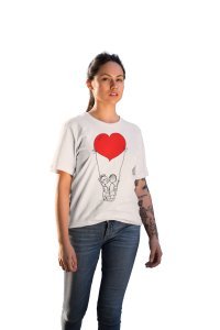 Heart Hot Balloon Couple White-Printed T-Shirts