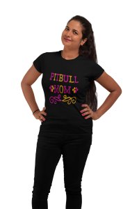 Pitbull Mom Yellow And Pink Text - printed stylish Black cotton tshirt