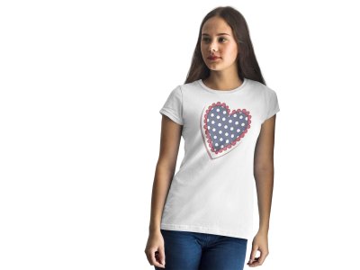 Printed Heart with Cute Designs(BG purple ,Red) -White- Printed T-Shirts for valentine