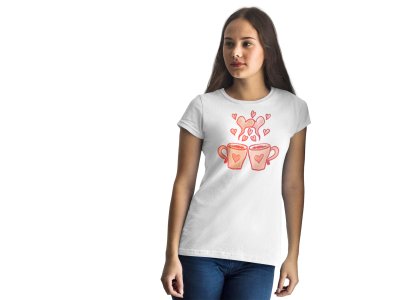 Hugging Couple Printed Heart with Cute Designs-White- Printed T-Shirts for valentine