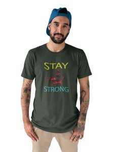 Stay Strong, (BG Yellow and Blue), Round Neck Gym Tshirt - Foremost Gifting Material for Your Friends and Close Ones