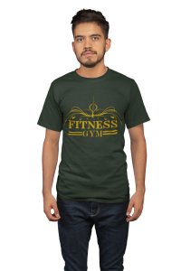 Fitness Gym, 2 Dashes, (BG Golden), Round Neck Gym Tshirt - Foremost Gifting Material for Your Friends and Close Ones