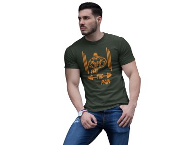 Feel The Pain, Straight Lines Round Neck Gym Tshirt (Orange) - Foremost Gifting Material for Your Friends and Close Ones