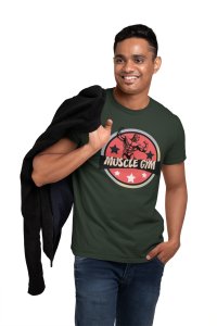 Muscle Gym, Star Background, (BG Orange), Round Neck Gym Tshirt - Foremost Gifting Material for Your Friends and Close Ones