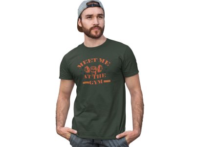 Meet Me At The Gym, (BG Orange), Round Neck Gym Tshirt - Foremost Gifting Material for Your Friends and Close Ones