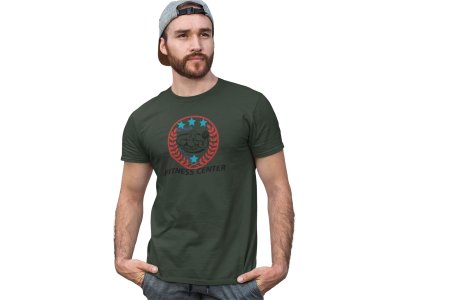 Fitness Center, Red Leaves Inside The Circle, Round Neck Gym Tshirt - Foremost Gifting Material for Your Friends and Close Ones