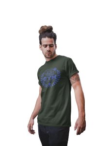 Gym Fitness Center, Blue Printed Leaves, Round Neck Gym Tshirt - Foremost Gifting Material for Your Friends and Close Ones