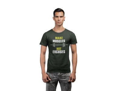 Make Muscles, Not Excuses, Bar Symbol, Round Neck Gym Tshirt - Foremost Gifting Material for Your Friends and Close Ones