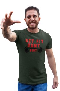 Get Fit, Don't Quit, Text Red, Round Neck Gym Tshirt - Foremost Gifting Material for Your Friends and Close Ones
