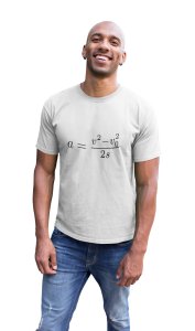 a=(v^2-v^2 0)/2s (White T) -Tshirts for Maths Lovers - Foremost Gifting Material for Your Friends and Close Ones