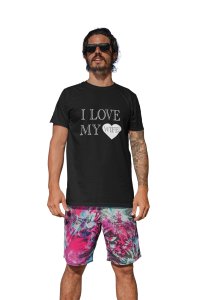love my wife -printed family themed cotton blended half-sleeve t-shirts made for men (black)