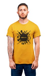 Music background -Yellow - Men's - printed T-shirt - comfortable round neck Cotton