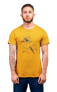 Music mania -Yellow - Men's - printed T-shirt - comfortable round neck Cotton