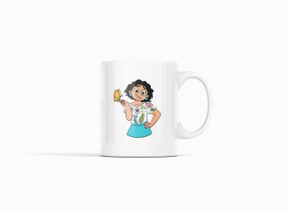 Mirabel with butterfly - animation themed printed ceramic white coffee and tea mugs/ cups for animation lovers