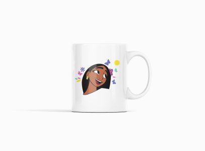 Isabela looking sidewise - animation themed printed ceramic white coffee and tea mugs/ cups for animation lovers