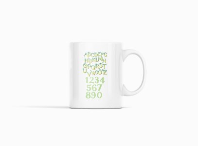 A-Z  and 1-0 - animation themed printed ceramic white coffee and tea mugs/ cups for animation lovers