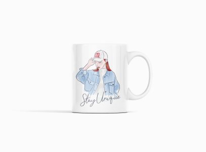 Jacket wearing girl - animation themed printed ceramic white coffee and tea mugs/ cups for animation lovers