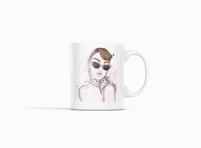 Black potka dot scarf - animation themed printed ceramic white coffee and tea mugs/ cups for animation lovers