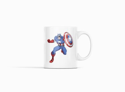 Captain America ready to fight - animation themed printed ceramic white coffee and tea mugs/ cups for animation lovers