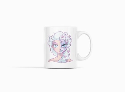 Elsa face - animation themed printed ceramic white coffee and tea mugs/ cups for animation lovers