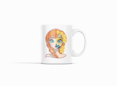 Anna face - animation themed printed ceramic white coffee and tea mugs/ cups for animation lovers