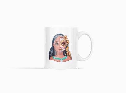 Pocahontas face - animation themed printed ceramic white coffee and tea mugs/ cups for animation lovers