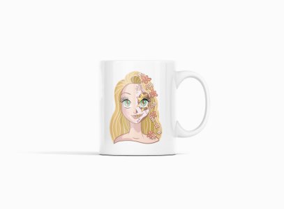 Rupunzel face - animation themed printed ceramic white coffee and tea mugs/ cups for animation lovers