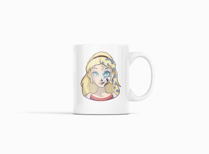 Eilonwy face - animation themed printed ceramic white coffee and tea mugs/ cups for animation lovers