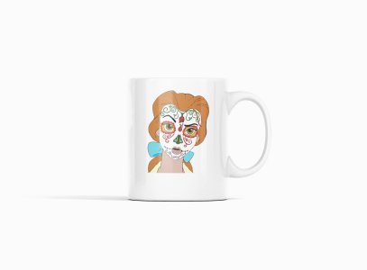 Belle full tattooed face - animation themed printed ceramic white coffee and tea mugs/ cups for animation lovers