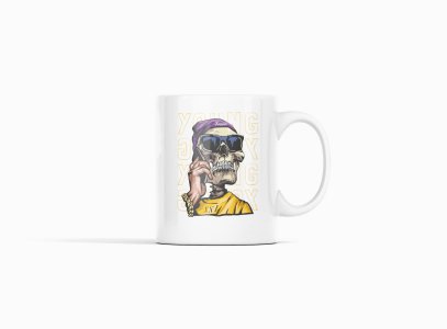 Young skull - animation themed printed ceramic white coffee and tea mugs/ cups for animation lovers