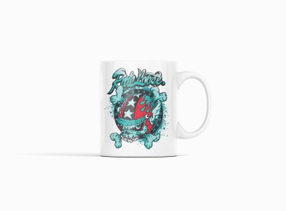 Ride loose (BG Blue) - animation themed printed ceramic white coffee and tea mugs/ cups for animation lovers