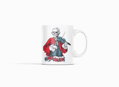 Skeleton with violin (BG no mirror) - animation themed printed ceramic white coffee and tea mugs/ cups for animation lovers