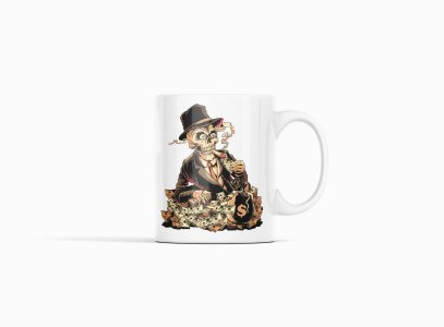 Brown skull with hat - animation themed printed ceramic white coffee and tea mugs/ cups for animation lovers