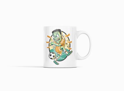 Green man kicking - animation themed printed ceramic white coffee and tea mugs/ cups for animation lovers
