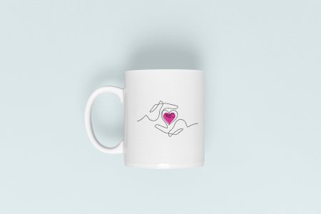 Heart - line art themed printed ceramic white coffee and tea mugs/ cups