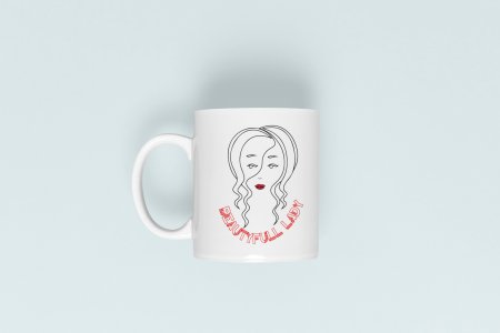 Beautiful Lady- line art themed printed ceramic white coffee and tea mugs/ cups