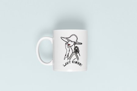 Lady Queen- line art themed printed ceramic white coffee and tea mugs/ cups