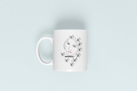 Butterfly- line art themed printed ceramic white coffee and tea mugs/ cups