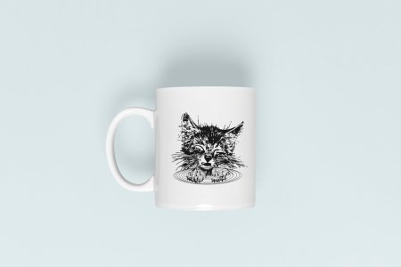 Cute Cat - line art themed printed ceramic white coffee and tea mugs/ cups