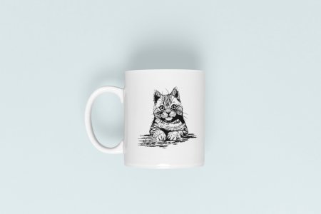 Cat Eyes- line art themed printed ceramic white coffee and tea mugs/ cups