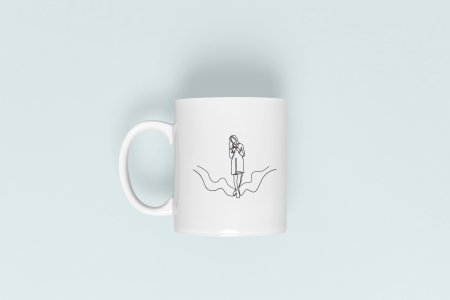 Girl- line art themed printed ceramic white coffee and tea mugs/ cups