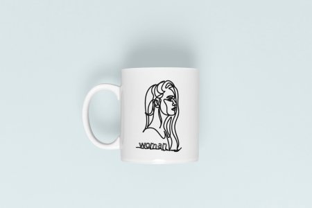 Woman - line art themed printed ceramic white coffee and tea mugs/ cups