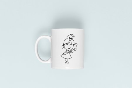 Blushing Girl- line art themed printed ceramic white coffee and tea mugs/ cups
