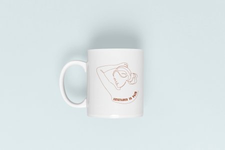 Existance is pain - line art themed printed ceramic white coffee and tea mugs/ cups