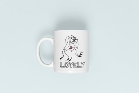 Lovely - line art themed printed ceramic white coffee and tea mugs/ cups