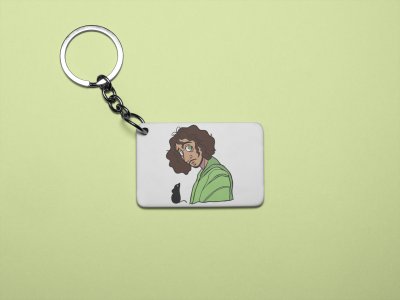 Curly hair boy, green Tshirt - Printed acrylic animated Keychain(Pack Of 2)